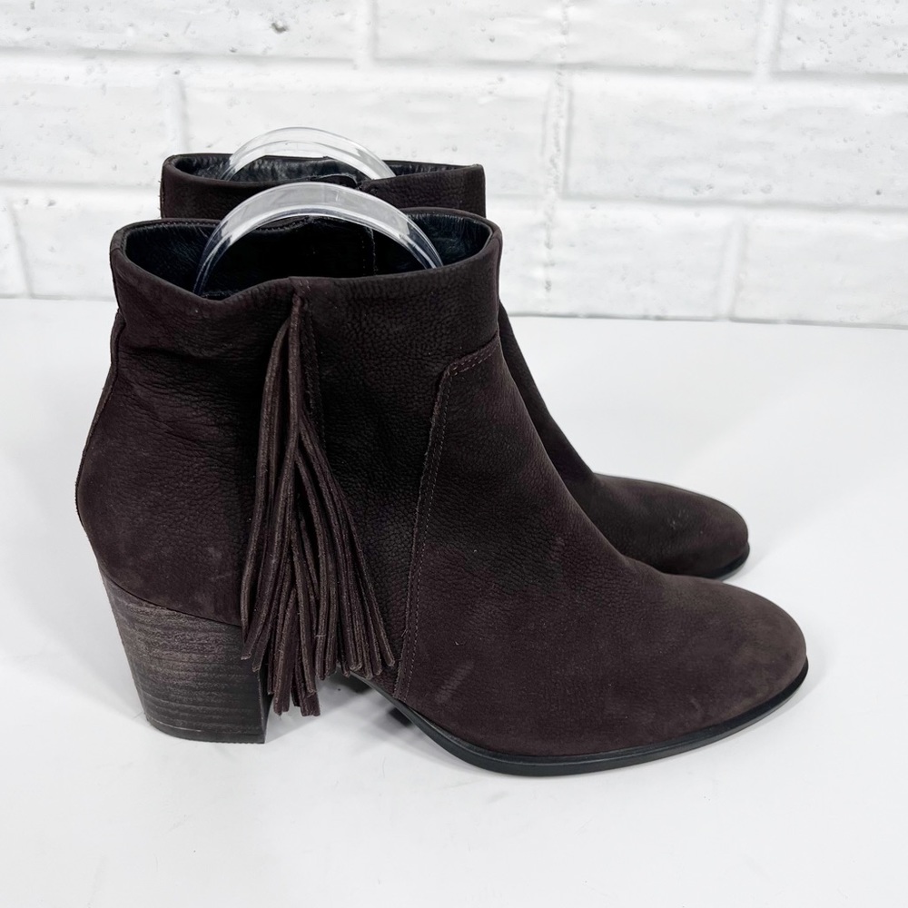 ECCO Soft brown leather heeled bootie with fringe